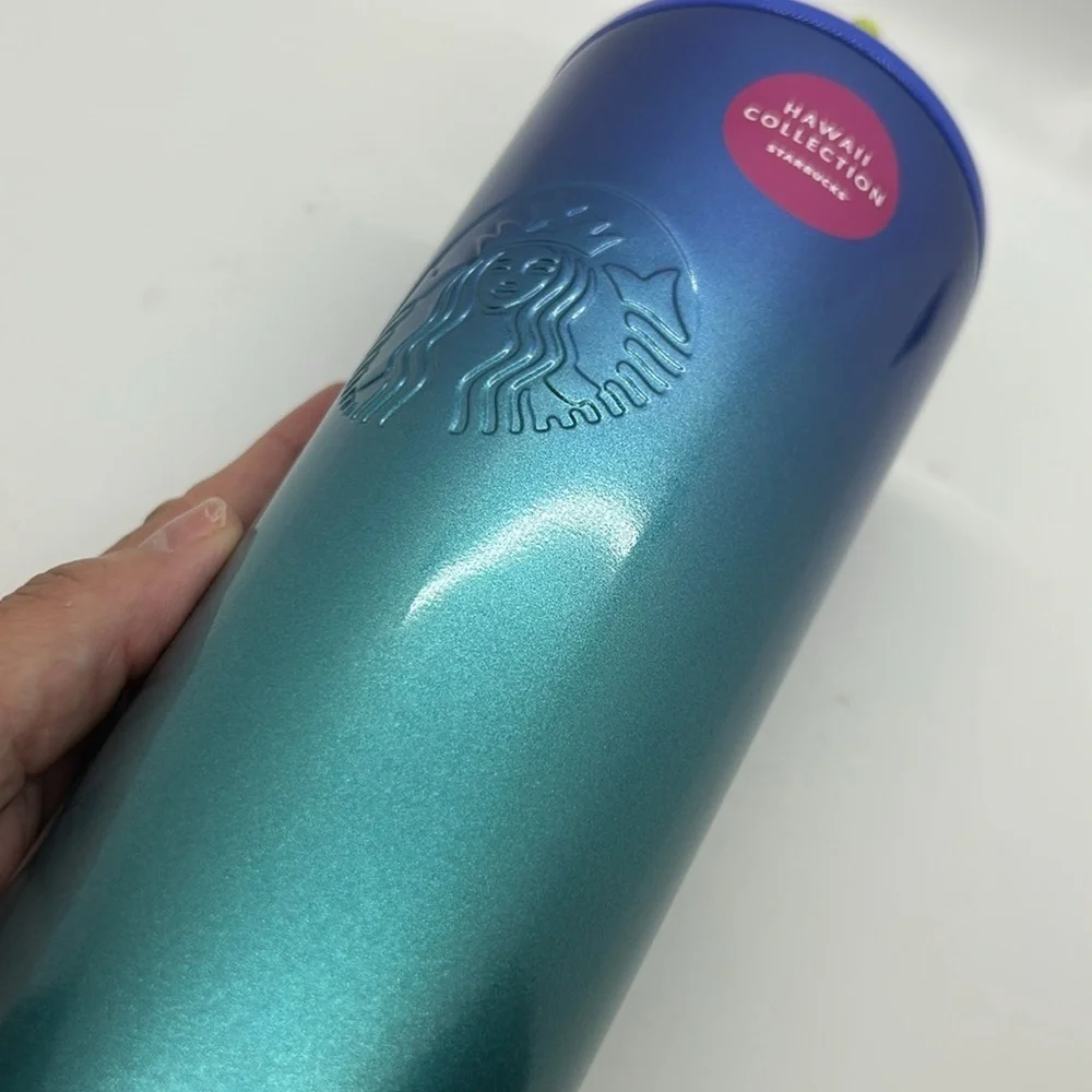 Starbucks Hawaii Collection 24oz Stainless Steel Blue Ombre Tropical Cold Cup.
